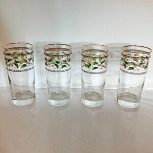 Royal Limited Holly Holiday JG Durand Christmas 14 oz Glasses Tumblers Set of 4